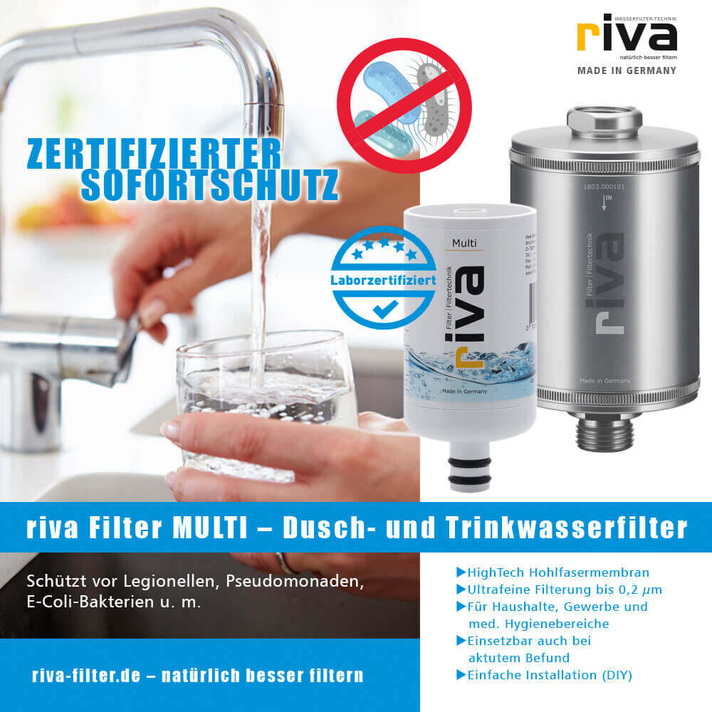 iva Multi Wasserfilter Legionellen, Pseudomonaden, E-Coli Bakterien, Keimfilter- Wasserfilter- Trinkwasserfilter-Duschfilter