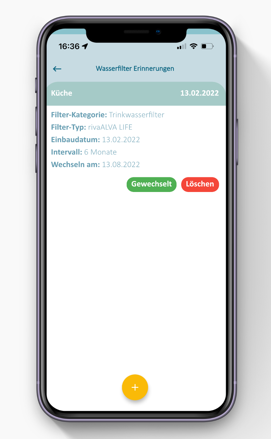rivaApp Wasserfiltermanager Alarm