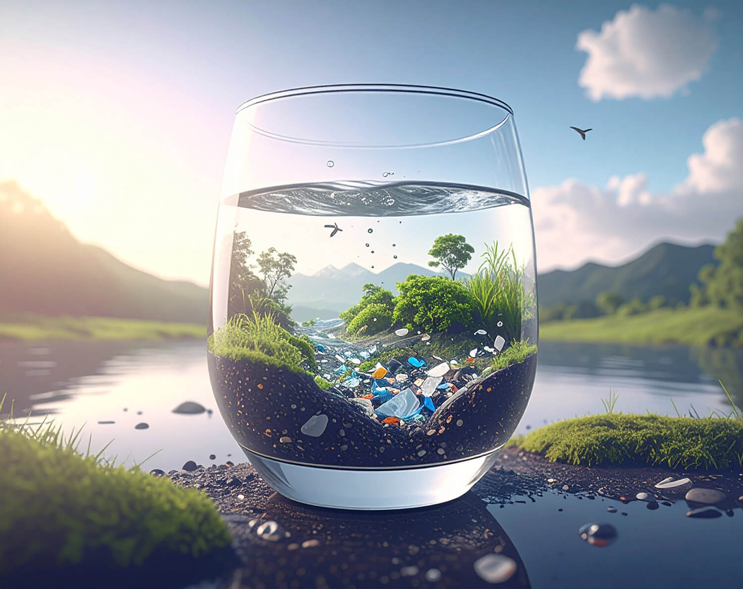 Mikroplastik Nanoplastik PFAS im Trinkwasser Wasserglas